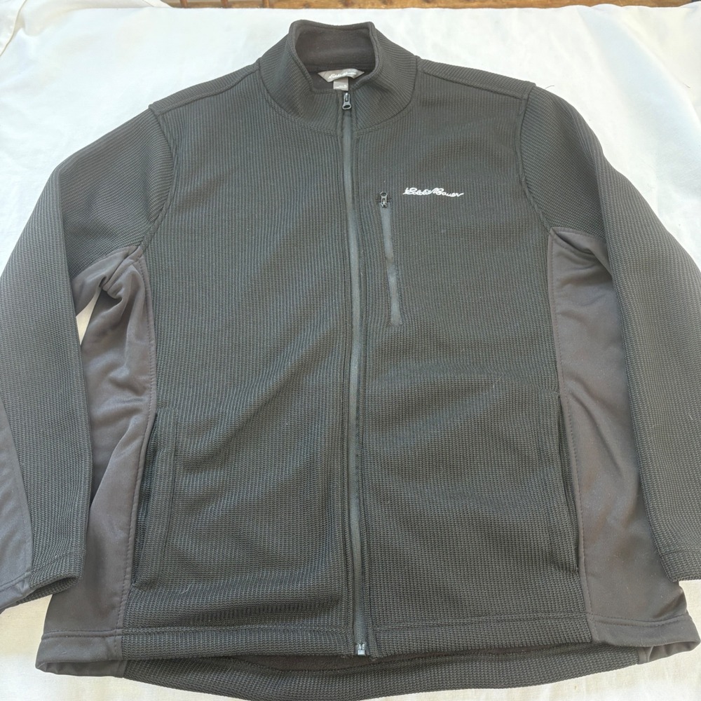 Eddie Bauer Mens XL Black Grid Fleece‎ Full Zip Jacket EM32LK177P Outdoor